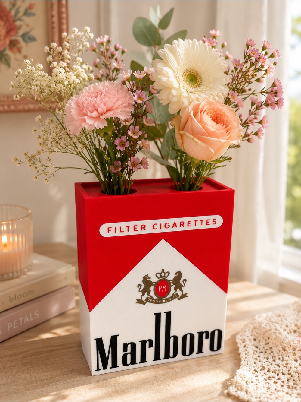 Marlboro Inspired Cigarette Pack Vase Flower Vase with propagation insert